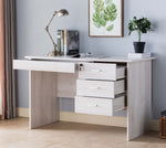 Giada White Oak Wood Writing Desk with 3 Lockable Drawers