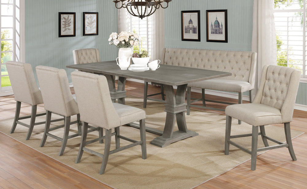 Gisselle 7-Pc Rustic Gray Wood/Beige Linen Counter Height Table Set
