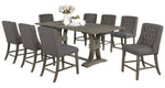 Gisselle 9-Pc Rustic Gray Wood/Gray Linen Counter Height Table Set