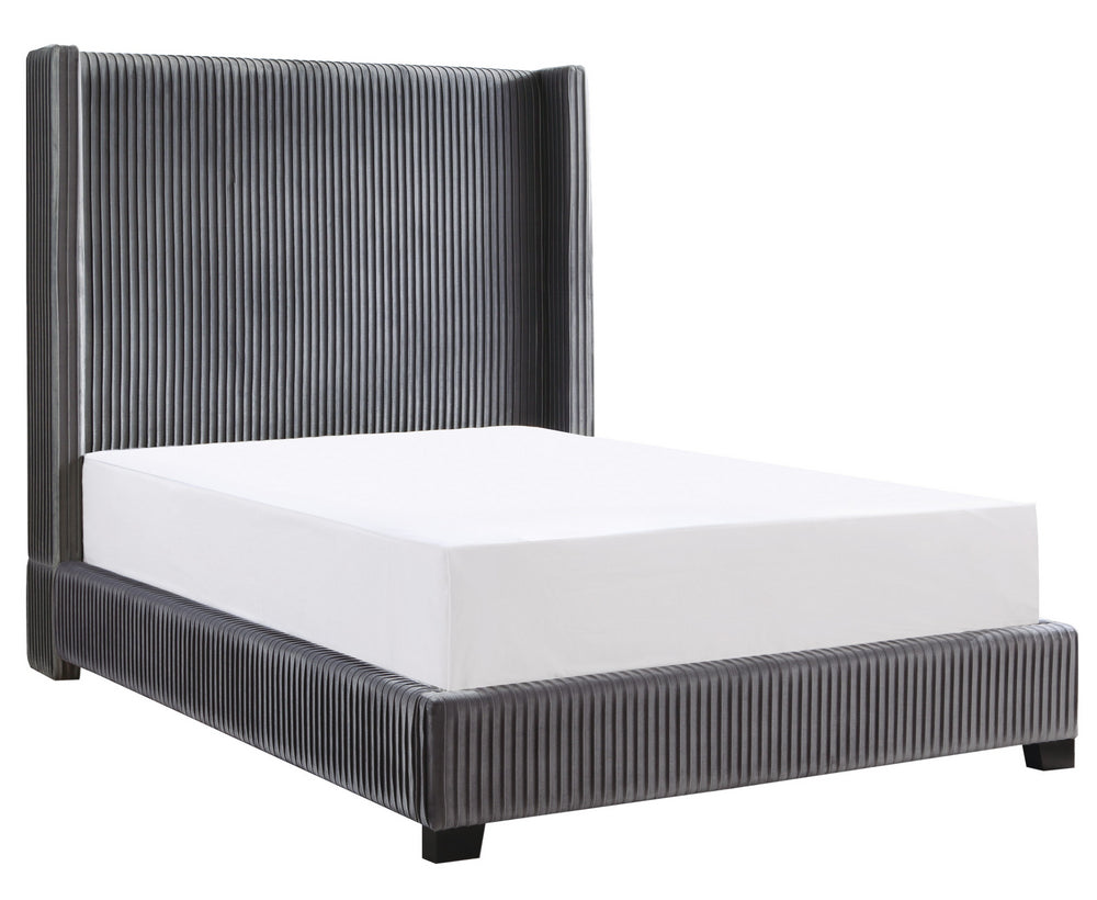 Glenbury Dark Gray Velvet Fabric King Bed (Oversized)