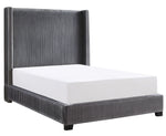 Glenbury Dark Gray Velvet Fabric Queen Bed (Oversized)