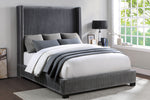 Glenbury Dark Gray Velvet Fabric Queen Bed (Oversized)