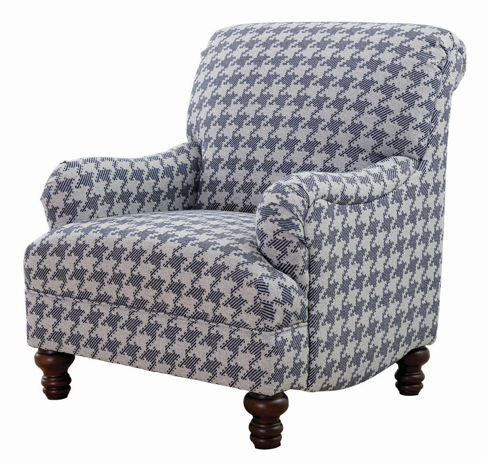 Glenn Blue Houndstooth Patterned Fabric Accent Chair