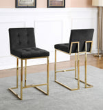Gloria 2 Black Velvet/Gold Metal Counter Height Chairs
