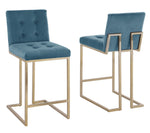 Gloria 2 Blue Velvet/Gold Metal Counter Height Chairs