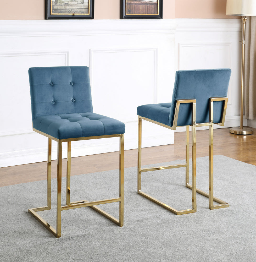 Gloria 2 Blue Velvet/Gold Metal Counter Height Chairs