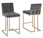 Gloria 2 Gray Velvet/Gold Metal Counter Height Chairs