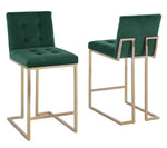 Gloria 2 Emerald Green Velvet/Gold Metal Counter Height Chairs