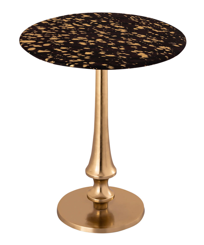 Gold Goathide Side Table with Metal Pedestal Base