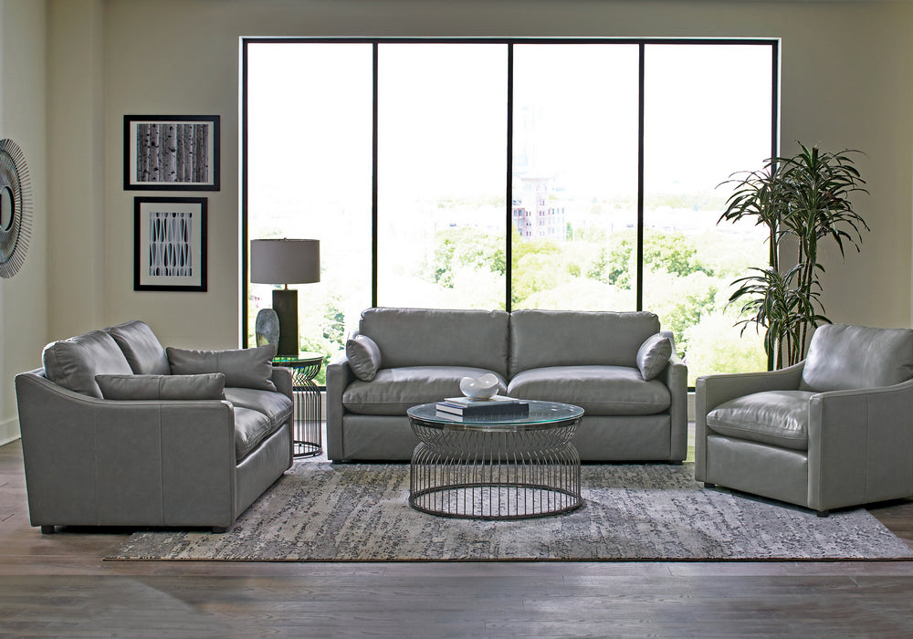 Grayson 3-Pc Grey Top Grain Leather Sofa Set