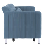 Greenway Blue Velvet Fabric Sofa with Pull-Out Bed