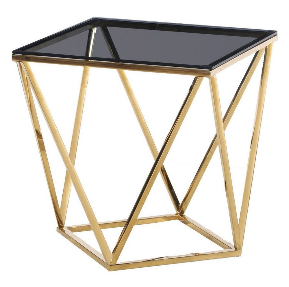 Greer Smoked Glass/Gold Metal End Table