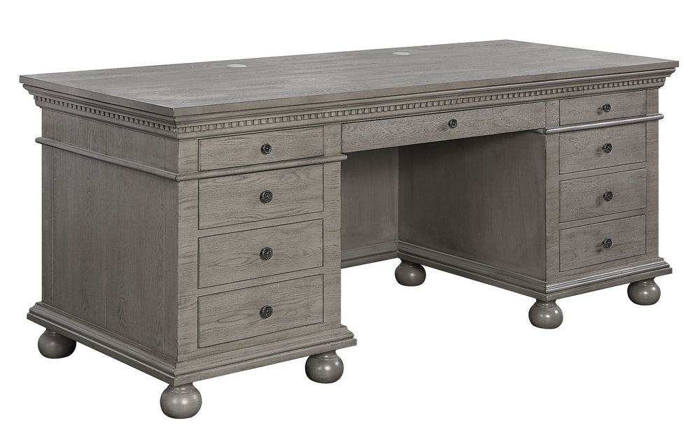 Gustave Gray Oak Wood 9-Drawer Executive Desk