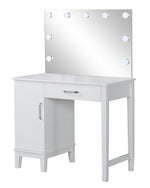 Gwendolyn 3-Pc White Wood/Dark Grey Fabric Vanity Set