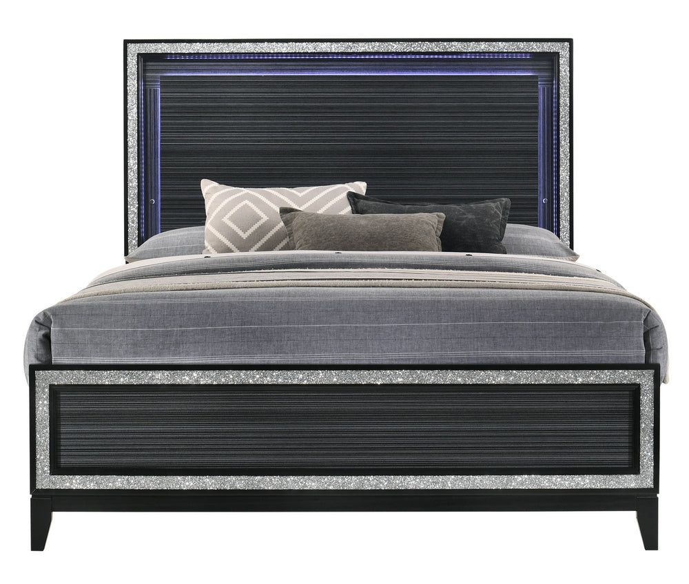 Haiden Black Wood King Bed with LED