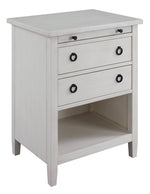 Halim Antique White Wood 2-Drawer Side Table with Pull-Out Tray