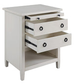 Halim Antique White Wood 2-Drawer Side Table with Pull-Out Tray