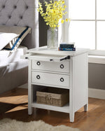 Halim Antique White Wood 2-Drawer Side Table with Pull-Out Tray