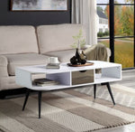 Halima White Wood Coffee Table with 2 Open Shelves