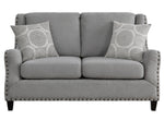 Halton 2-Pc Gray Fabric Sofa Set with Nailheads