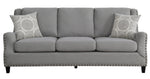 Halton 2-Pc Gray Fabric Sofa Set with Nailheads