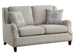 Halton Beige Fabric Loveseat with Nailheads