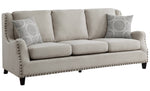 Halton Beige Fabric Sofa with Nailheads