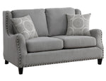 Halton Gray Fabric Loveseat with Nailheads