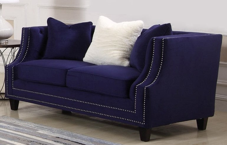 Hampstead Blue Velvet Tufted Loveseat