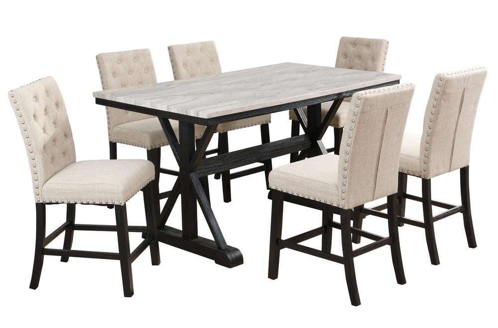 Morwen 7-Pc Beige Counter Height Table Set