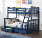 Harley II Navy Blue Wood Twin/Full Bunk Bed with Drawers