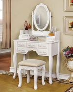 Harriet White Wood Vanity with Mirror & Stool