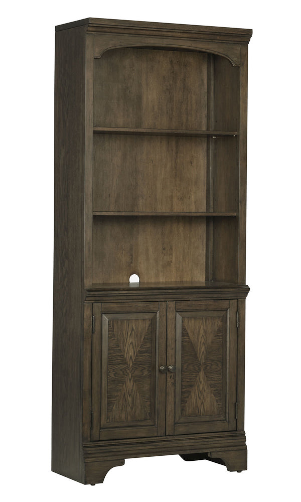 Hartshill Burnished Oak Wood Bookcase with Door Cabinet