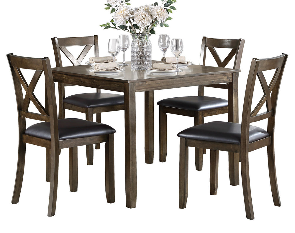 Hazel 5-Pc Charcoal Brown Wood/Dark Brown Dinette Set