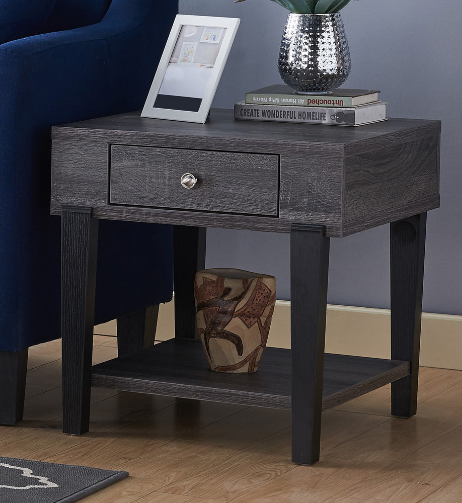 Hebe Distressed Grey/Black Wood End Table with Bottom Shelf