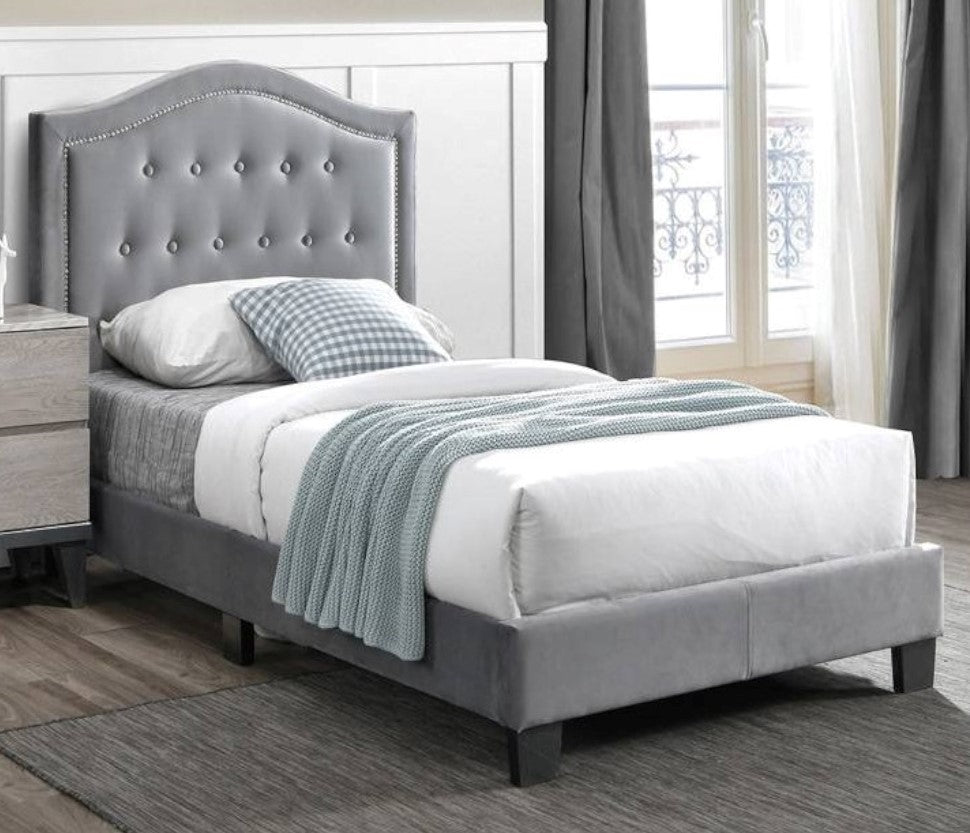 Hedy Grey Burlap Full Bed with Button Tufted Headboard