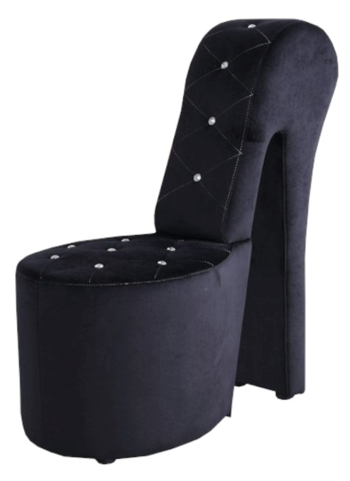 Heel Black Velvet Accent Chair with Crystals
