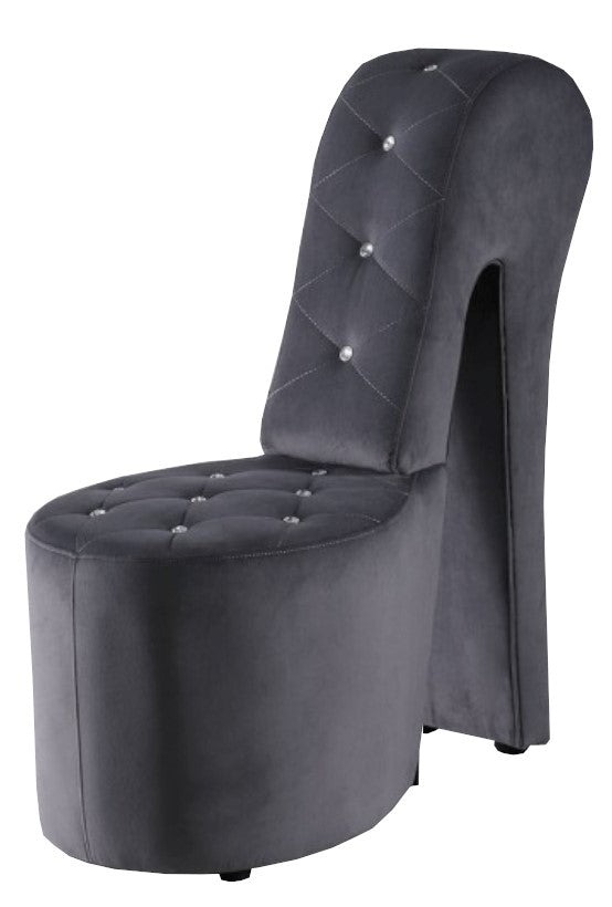 Heel Grey Velvet Accent Chair with Crystals
