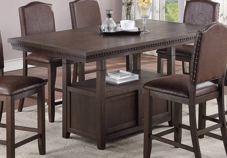 Hege Brown Wood Rectangular Counter Height Table w/ Storage