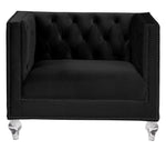 Heibero Black Velvet Tufted Chair with Mirrored Trim Accent