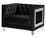 Heibero Black Velvet Tufted Chair with Mirrored Trim Accent