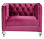 Heibero Burgundy Velvet Tufted Chair with Mirrored Trim Accent