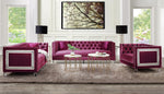 Heibero Burgundy Velvet Tufted Chair with Mirrored Trim Accent