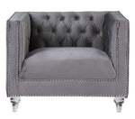 HeiberoII Gray Velvet Chair with Mirror & Faux Diamond Trim