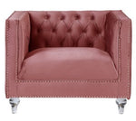 HeiberoII Pink Velvet Chair with Mirror & Faux Diamond Trim