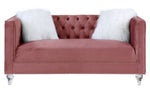 HeiberoII Pink Velvet Loveseat with Mirror & Faux Diamond Trim