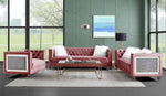 HeiberoII Pink Velvet Loveseat with Mirror & Faux Diamond Trim