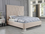 Helena Beige Velvet Fabric Cal King Bed