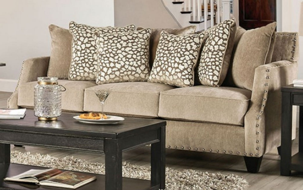 Hendon Beige Chenille Sofa with Sloped Arms