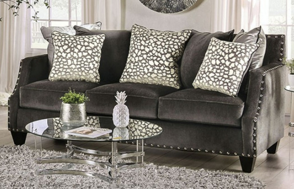 Hendon Gray Chenille Sofa with Sloped Arms